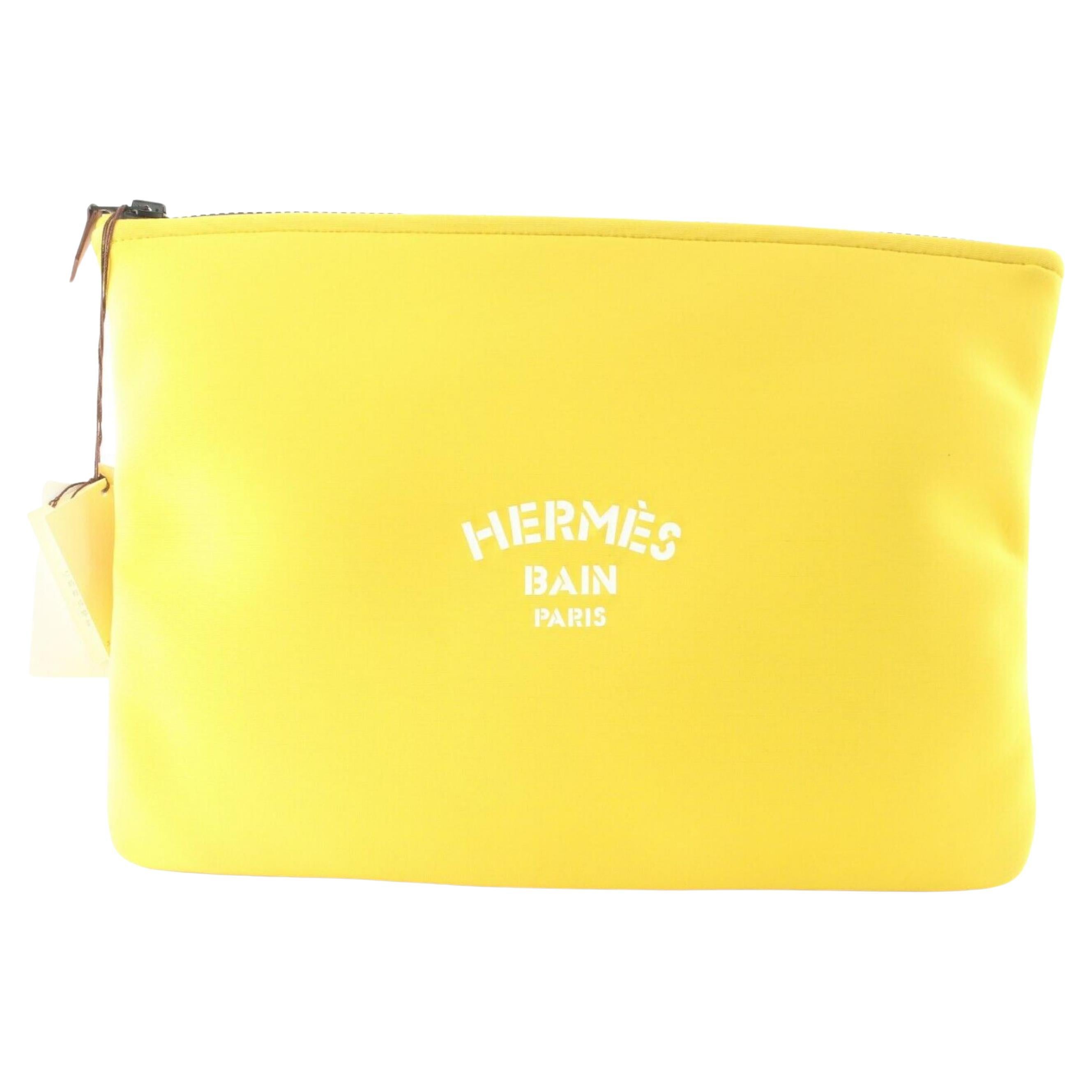Gelbe Neo Bain Pouch Clutch mit Reißverschluss 1H0509 von Hermès im Angebot