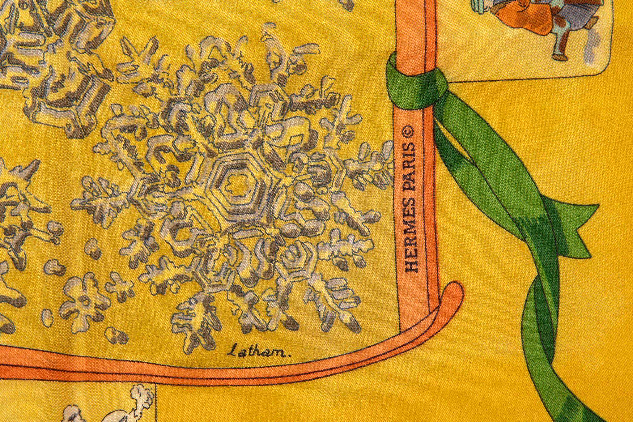 Women's or Men's Hermès Yellow Niege D'Antan Silk Scarf For Sale