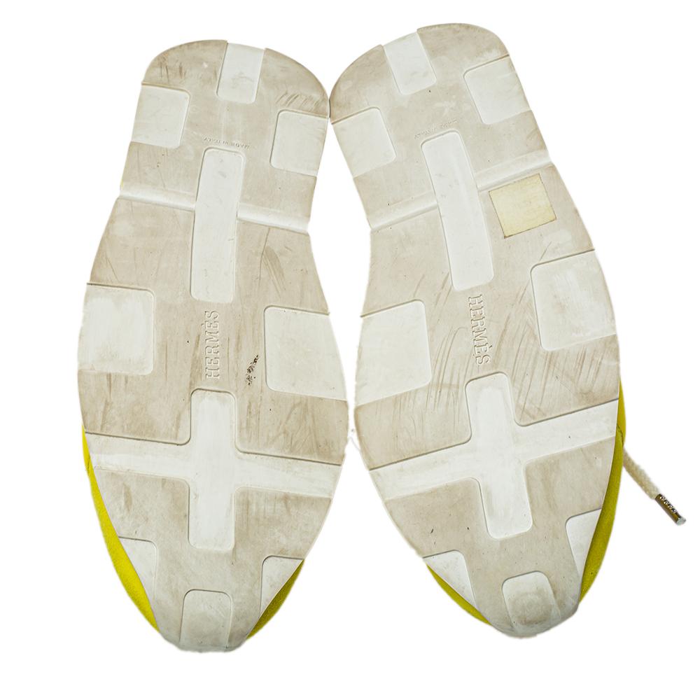 Gelbe Nylon- und Wildleder Miles Low Top Turnschuhe von Hermès Größe 38 Damen