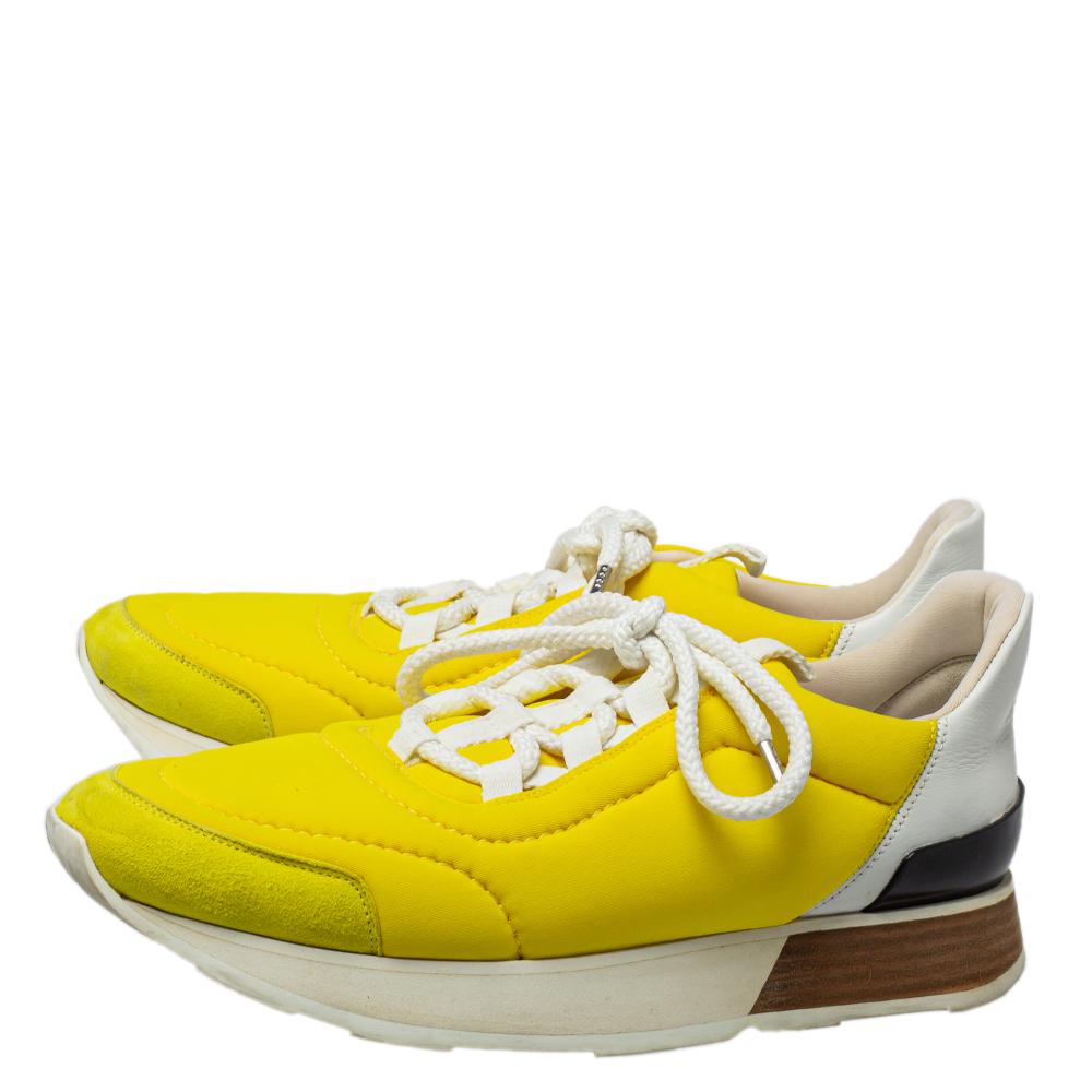 Gelbe Nylon- und Wildleder Miles Low Top Turnschuhe von Hermès Größe 38 3