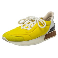 Gelbe Nylon- und Wildleder Miles Low Top Turnschuhe von Hermès Größe 38