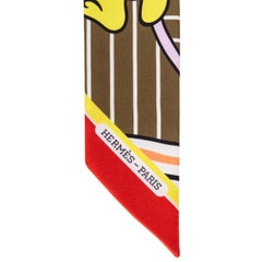 HERMES yellow & olive silk QUADRIGE BAYADERE TWILLY Scarf