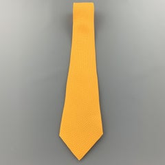 HERMES Yellow & Orange Woven Pattern Silk Tie 5205 IA