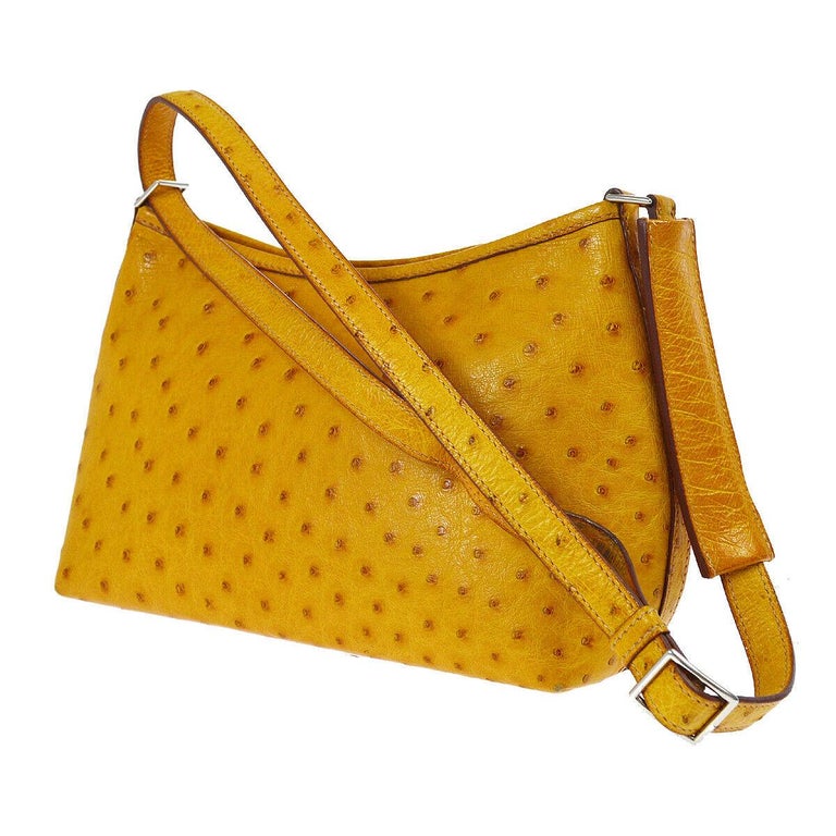 Hermes Yellow Ostrich Leather Small Top Handle Satchel Shoulder Bag at ...