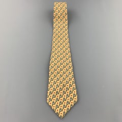HERMES Yellow Owl Print Silk Tie