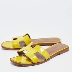 Hermes Yellow Patent Oran Flat Slides Size 38