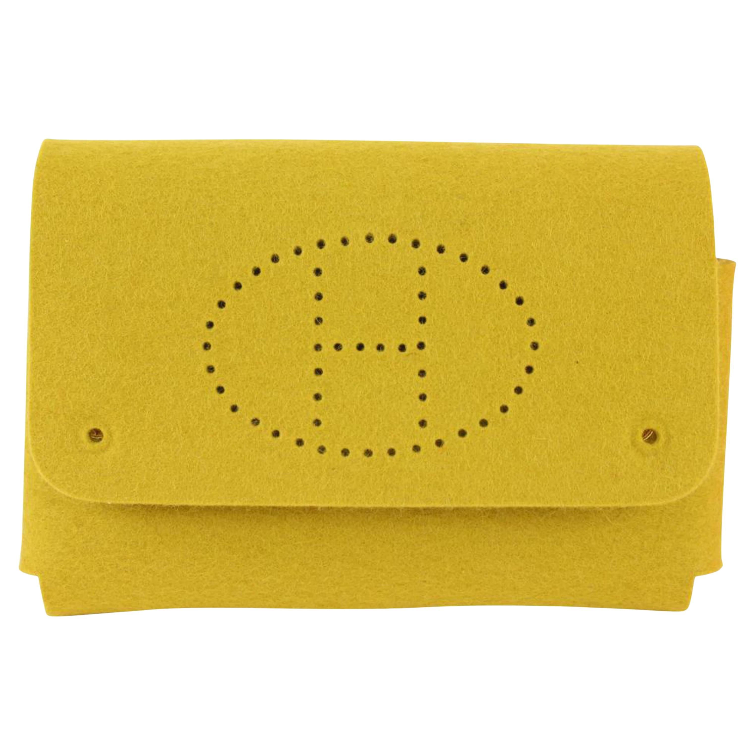 Herm�ès Yellow Perforated Felt Mini Evelyne Flap Pouch Accessory 5H124