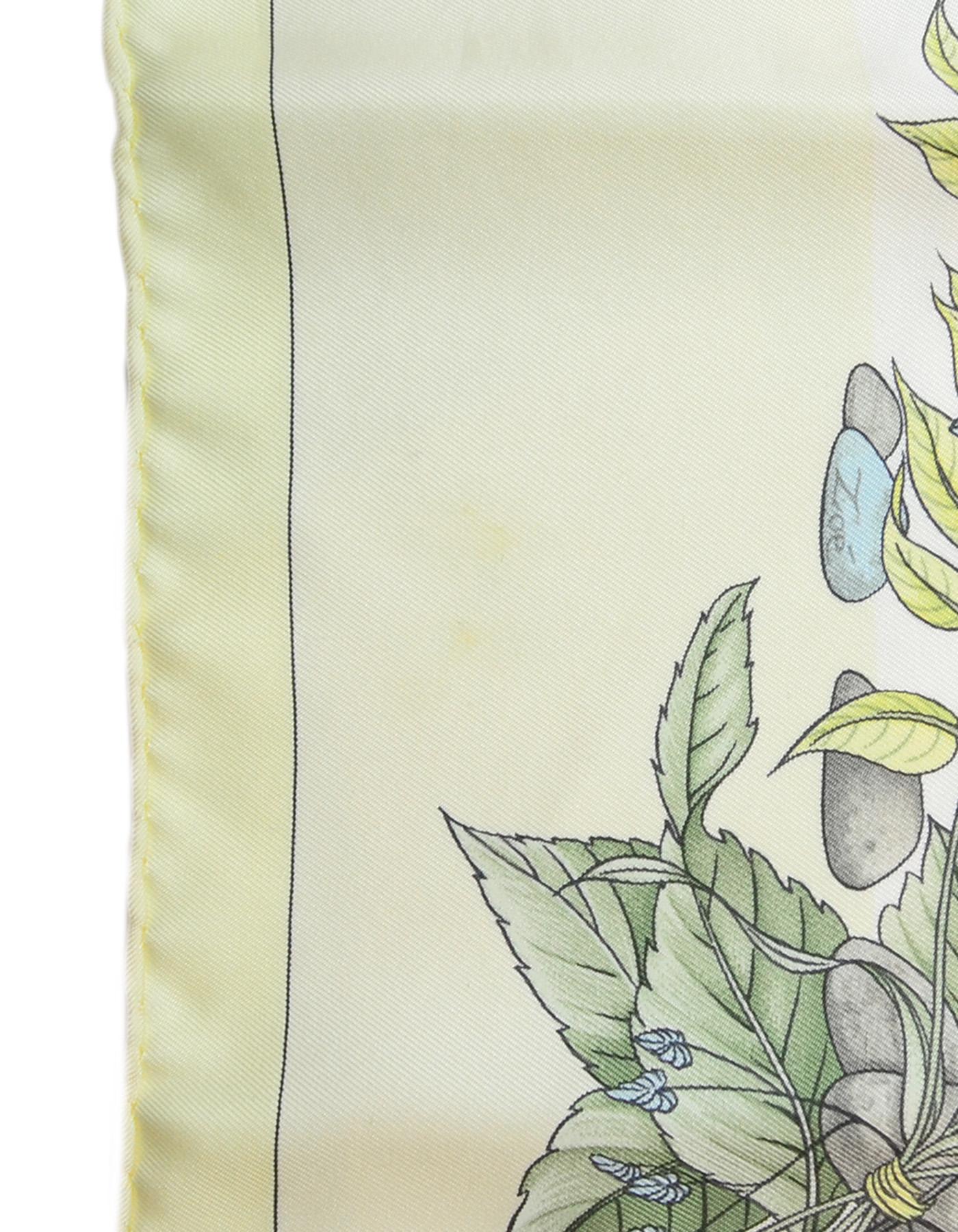 Women's Hermes Yellow Pythagore Floral Printed Silk Scarf 90cm