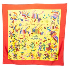 Hermès Yellow & Red Din Tini Ya Zue Silk Scarf