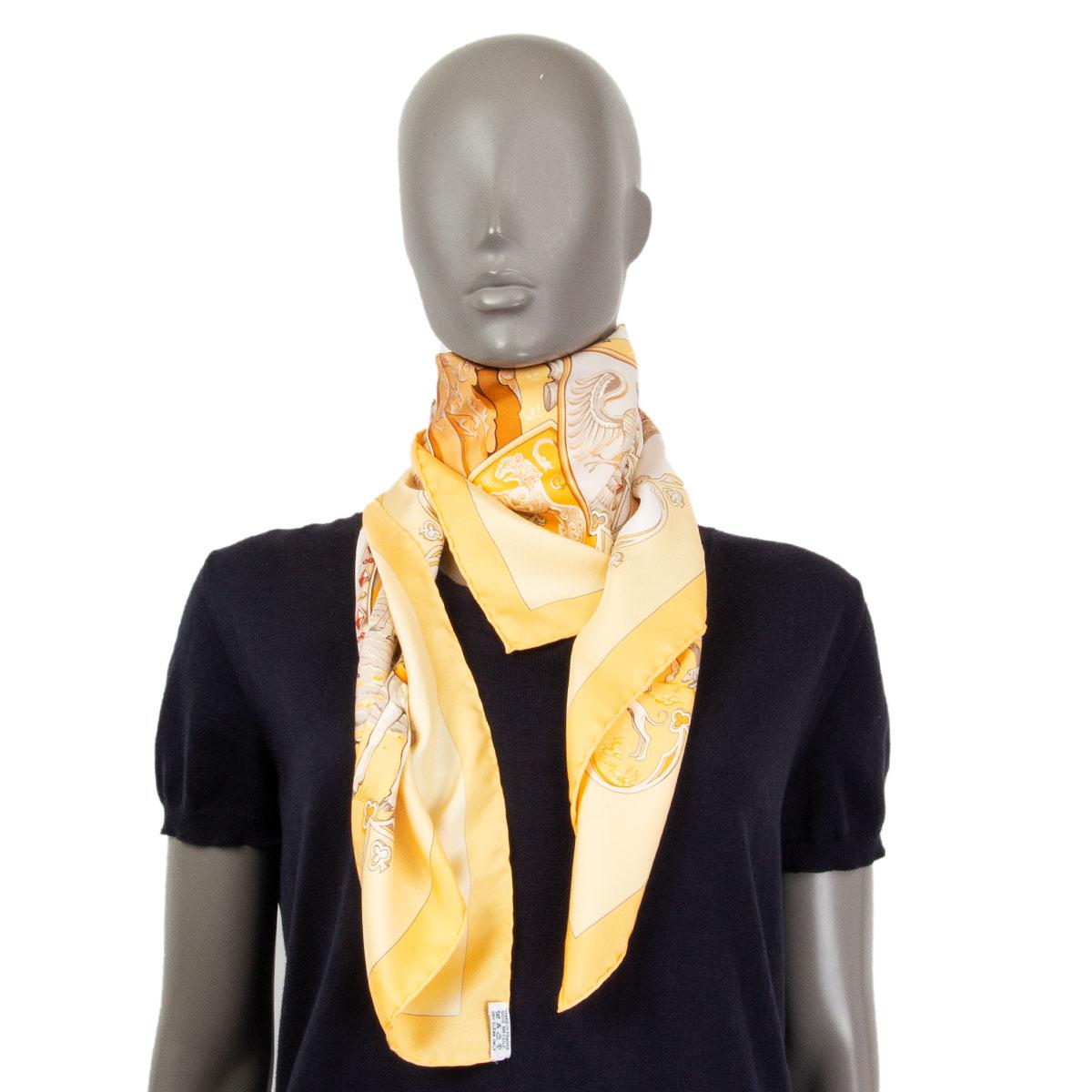 Hermes yellow & red LA VIE A CHEVAL 90 silk twill Scarf For Sale 1