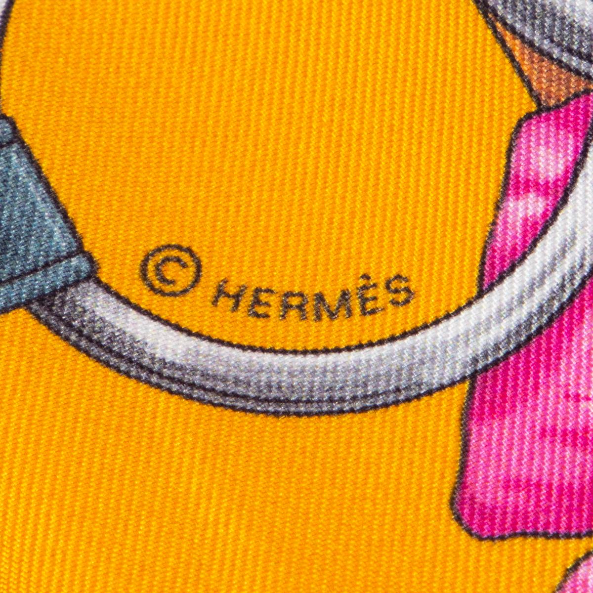 Women's or Men's HERMES yellow red silk GRAND MANEGE FLEURI Twilly Scarf For Sale
