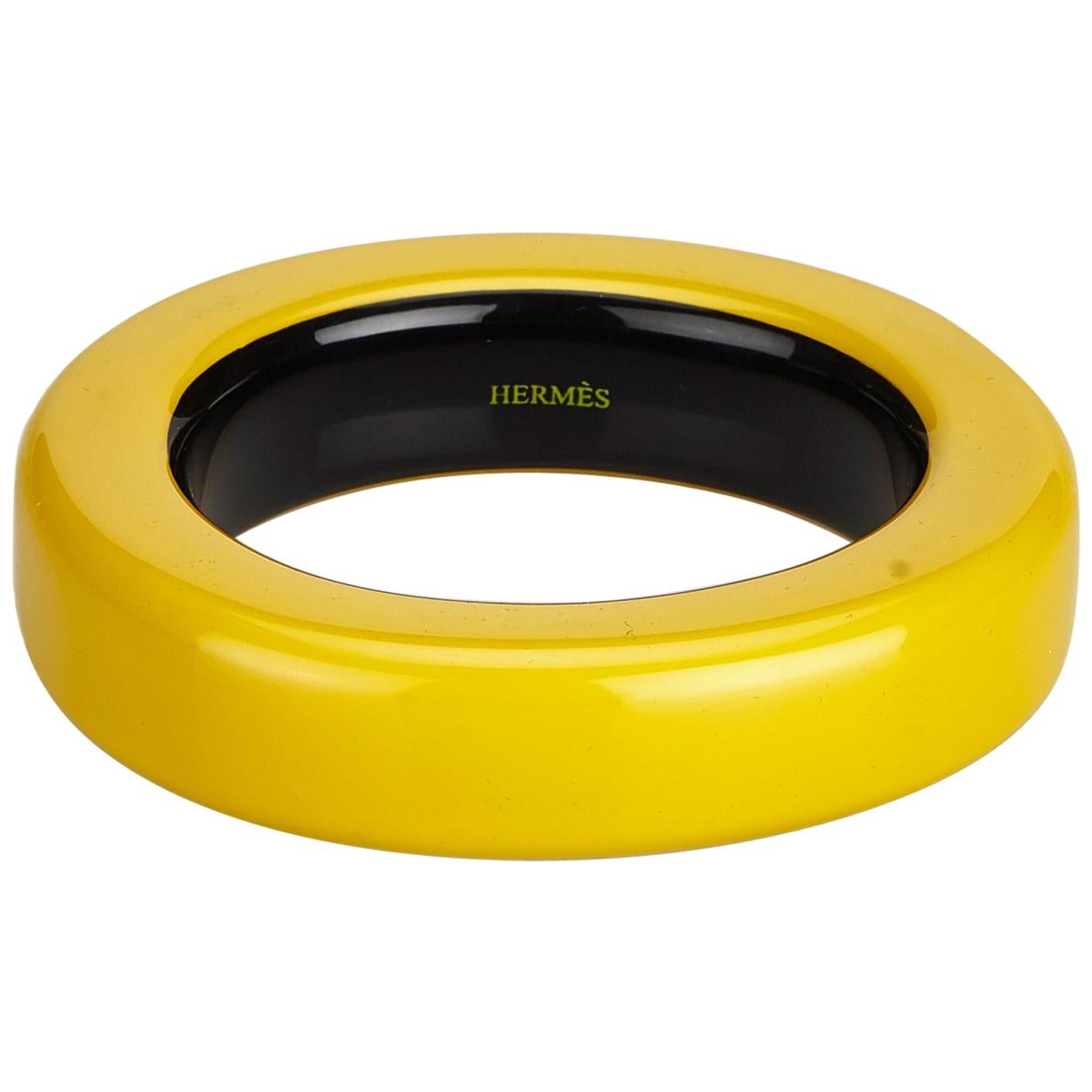 Hermes Yellow Resin Plastic Bangle France w/ Box For Sale