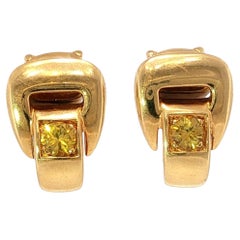 Hermès Yellow Sapphire Buckle Clip on Earrings in 18K Yellow Gold 1990