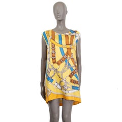 HERMES yellow silk CAVALCADOUR TWILL Tunic Dress 40 M