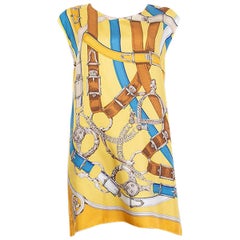 HERMES yellow silk CAVALCADOUR TWILL Tunic Dress 40 M