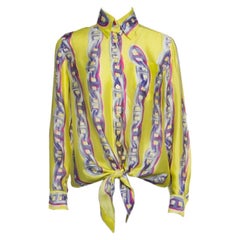 Hermes Yellow Silk Chain Printed Front Tie Long Sleeve Shirt S