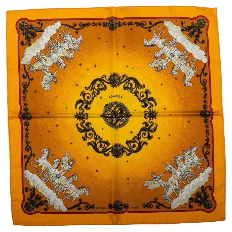 Hermès Yellow Silk Cosmos Scarf For Sale at 1stDibs