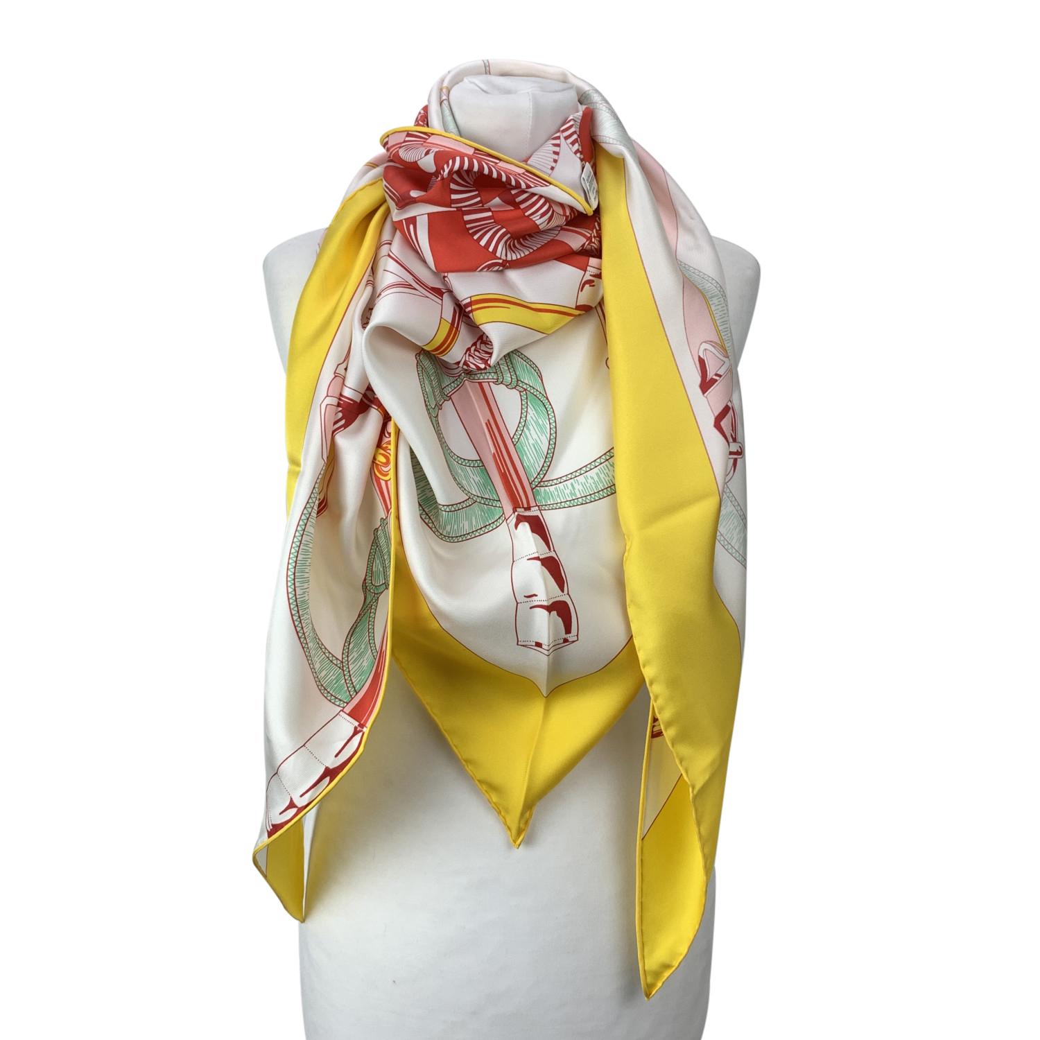 Beige Hermes Yellow Silk Eperon d'Or Giant Triangle Scarf Henri d'Origny