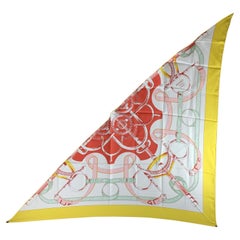 Hermes Yellow Silk Eperon d'Or Giant Triangle Scarf Henri d'Origny