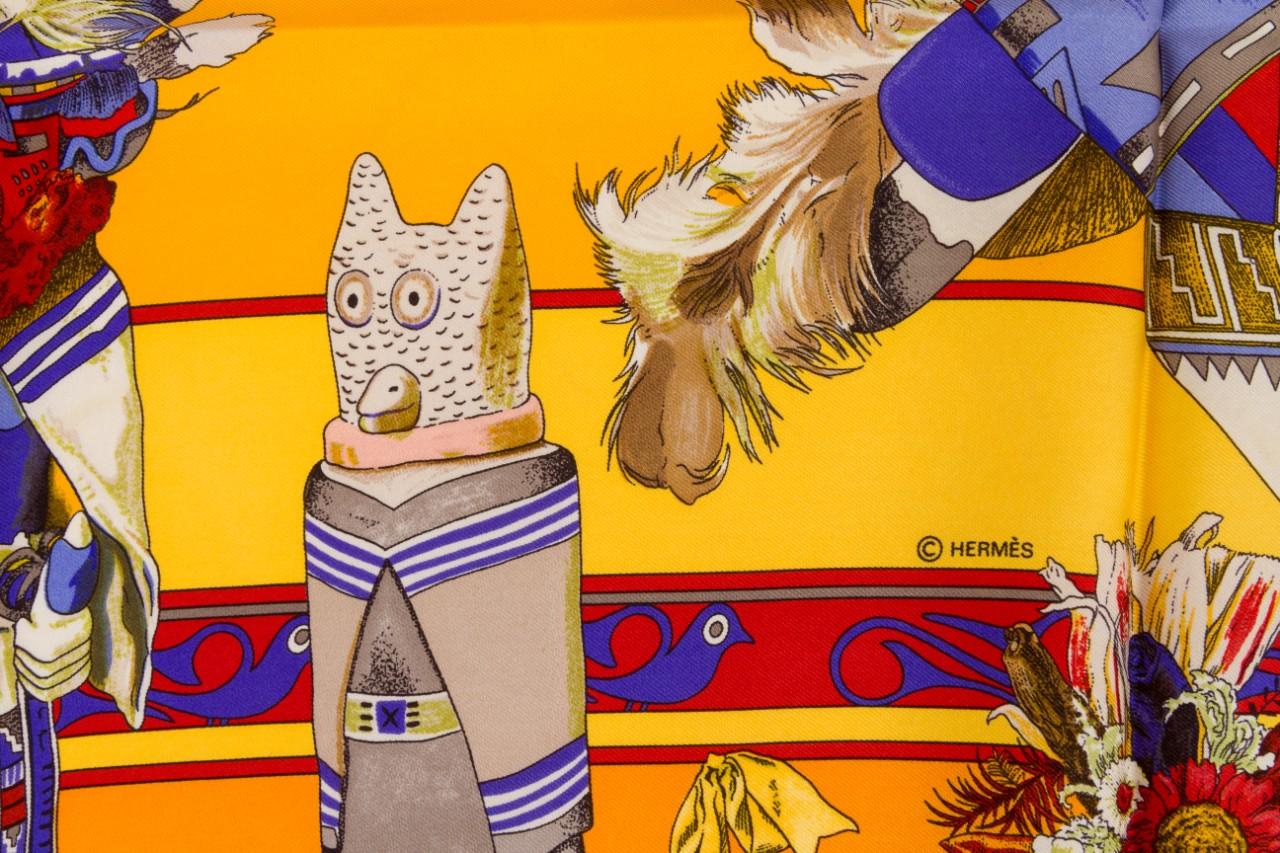 Women's or Men's Hermès Yellow Silk Kachinas Scarf By Kermit Oliver