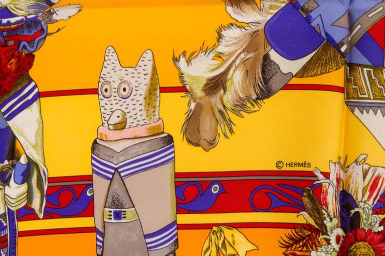 Hermès Wash Scarf Kachinas 90 Blue Yellow main image 1