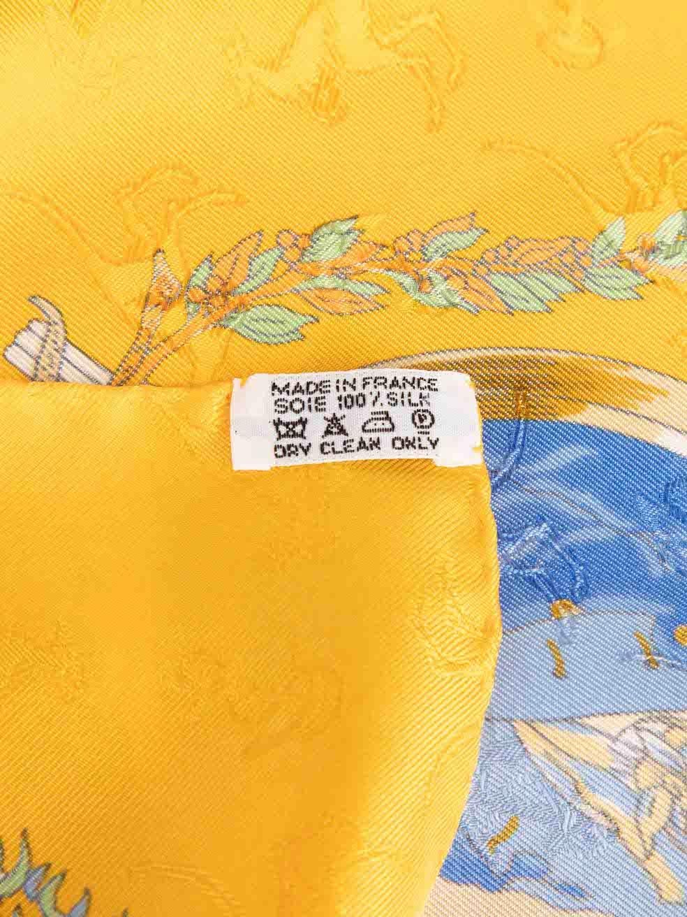 Hermès Yellow Silk Le Geographe 90 Scarf In Excellent Condition In London, GB