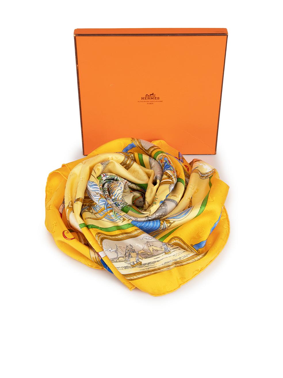 Women's Hermès Yellow Silk Le Geographe 90 Scarf