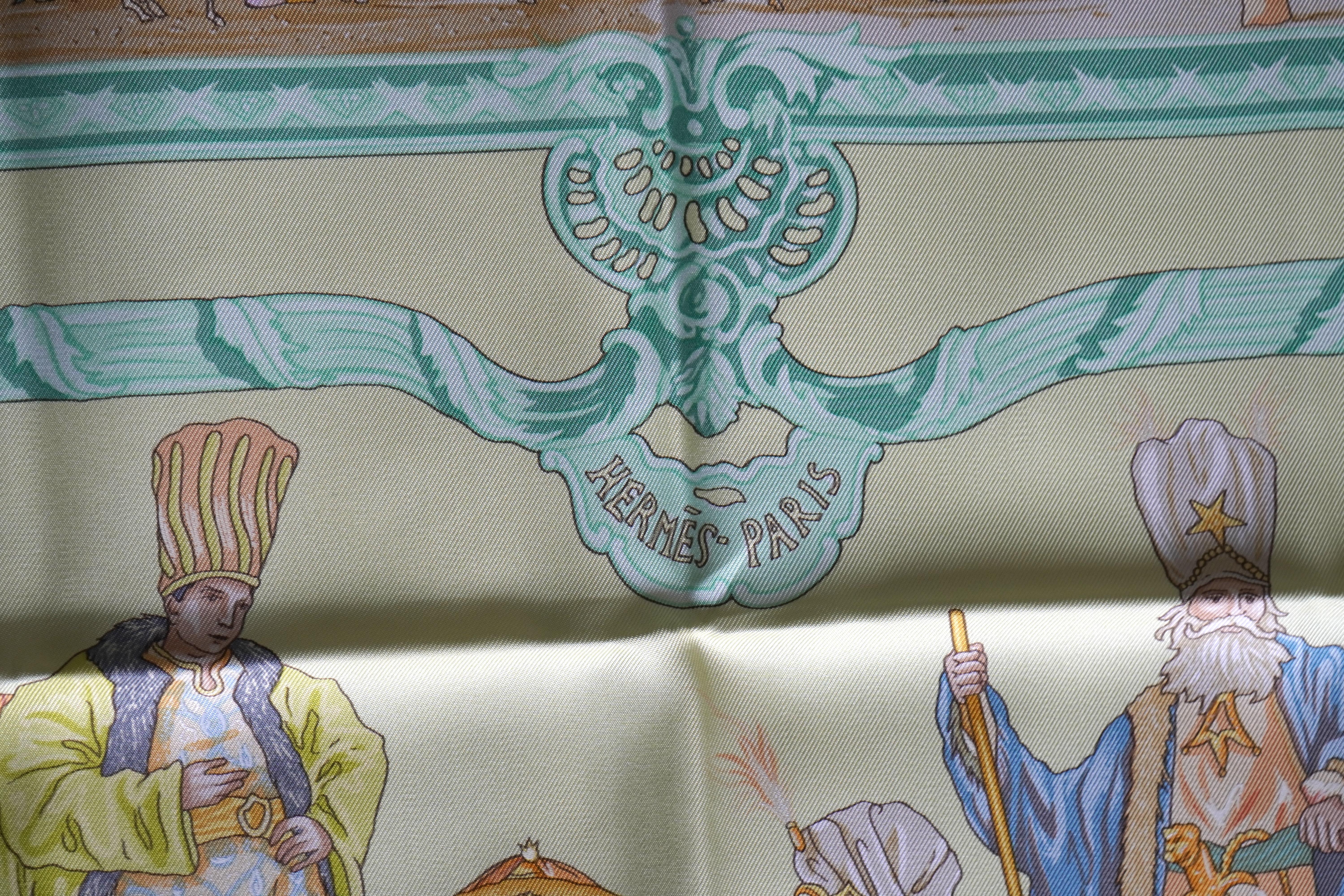 Hermes Yellow Silk scarf by Jean-Christophe Donnadieu For Sale 6