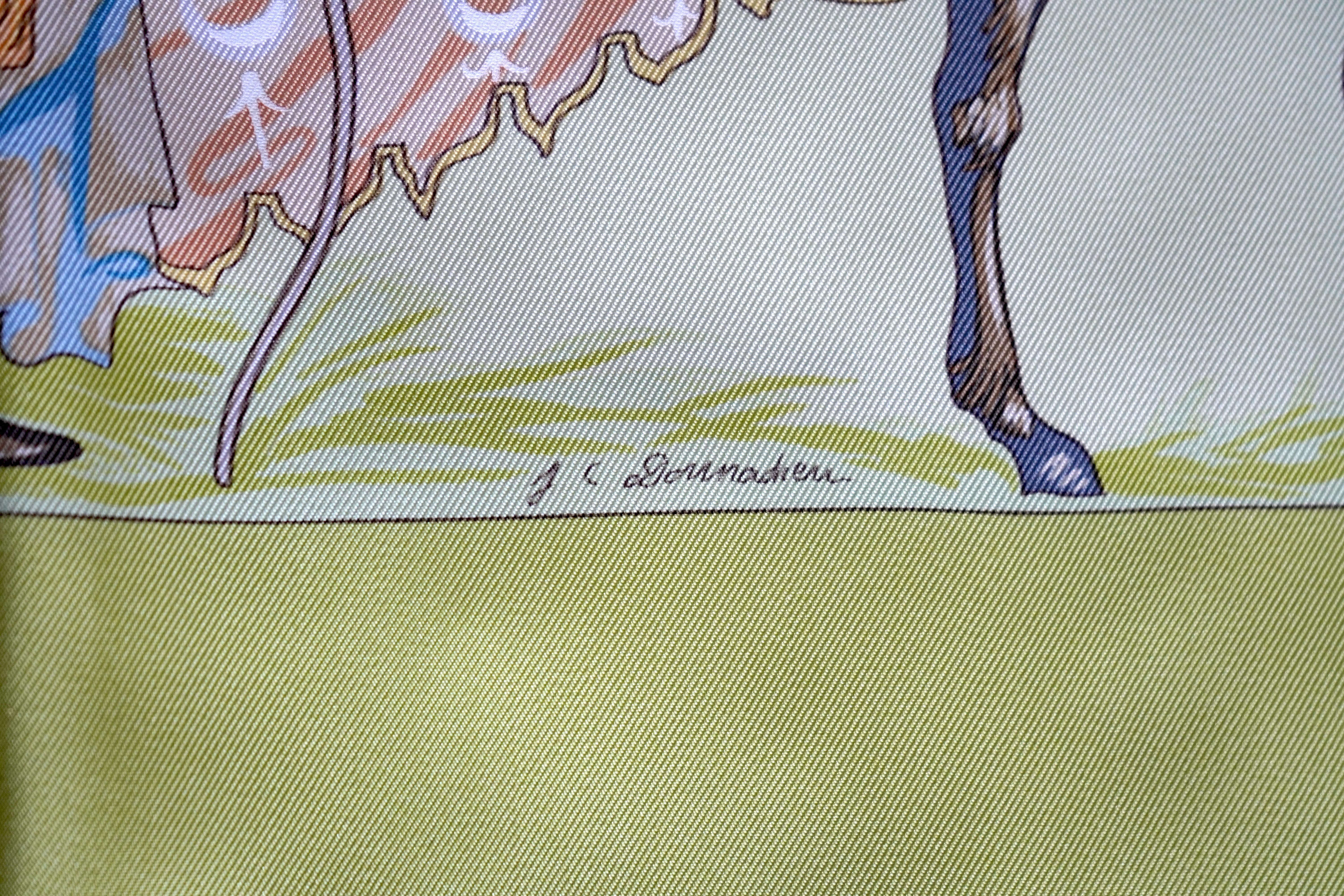 Hermes Yellow Silk scarf by Jean-Christophe Donnadieu For Sale 7