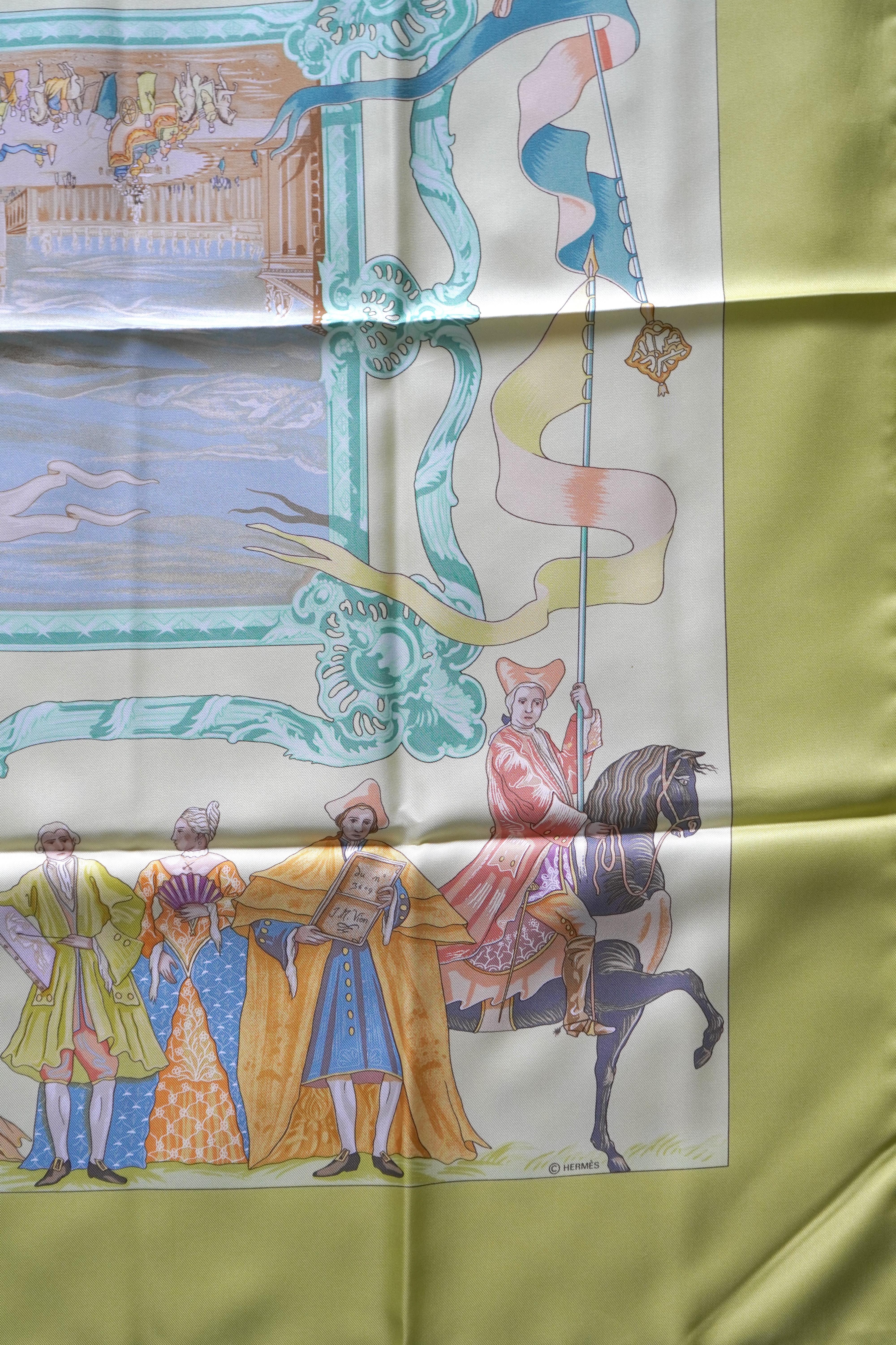 Women's Hermes Yellow Silk scarf by Jean-Christophe Donnadieu For Sale