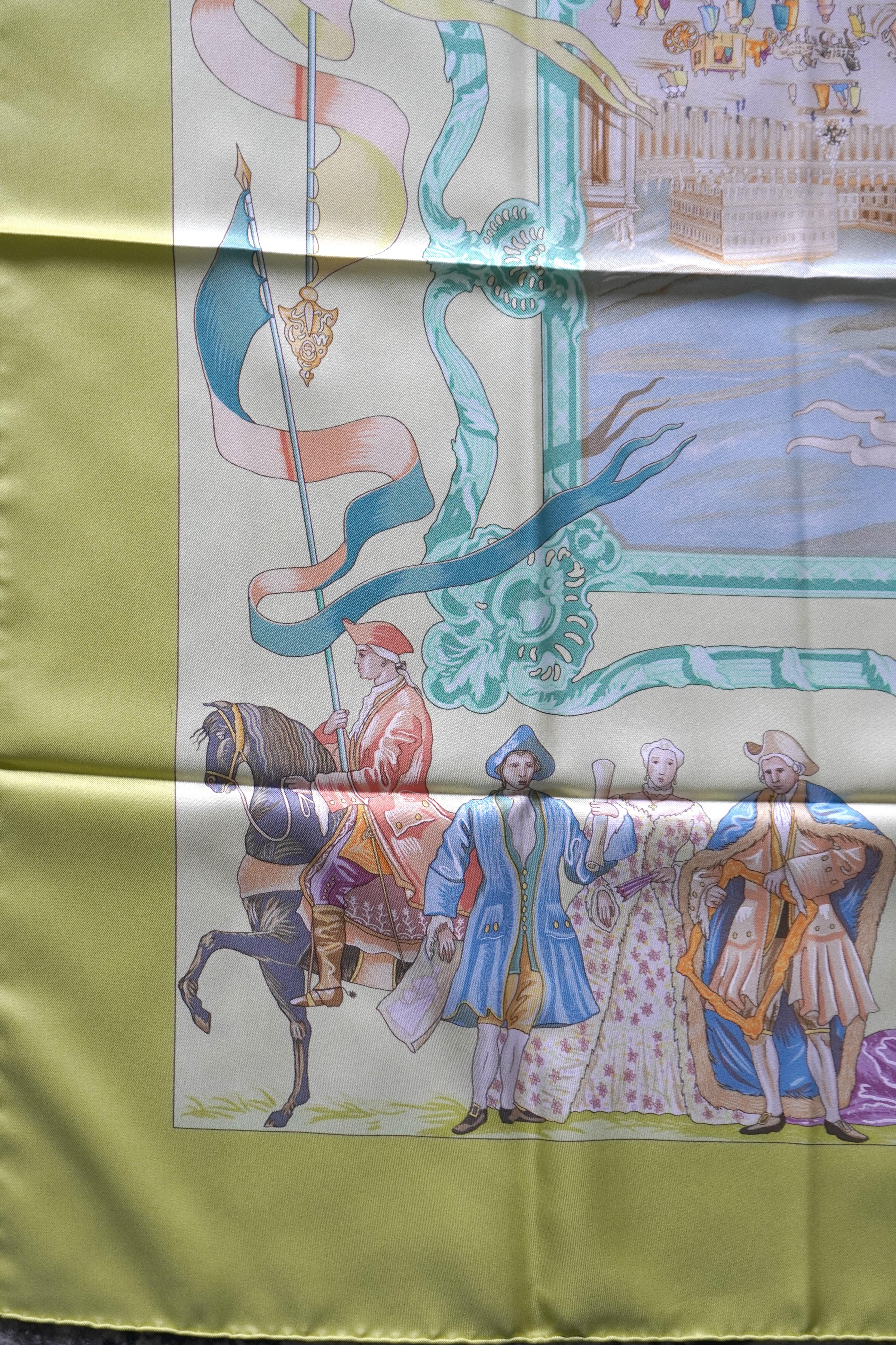Hermes Yellow Silk scarf by Jean-Christophe Donnadieu For Sale 1