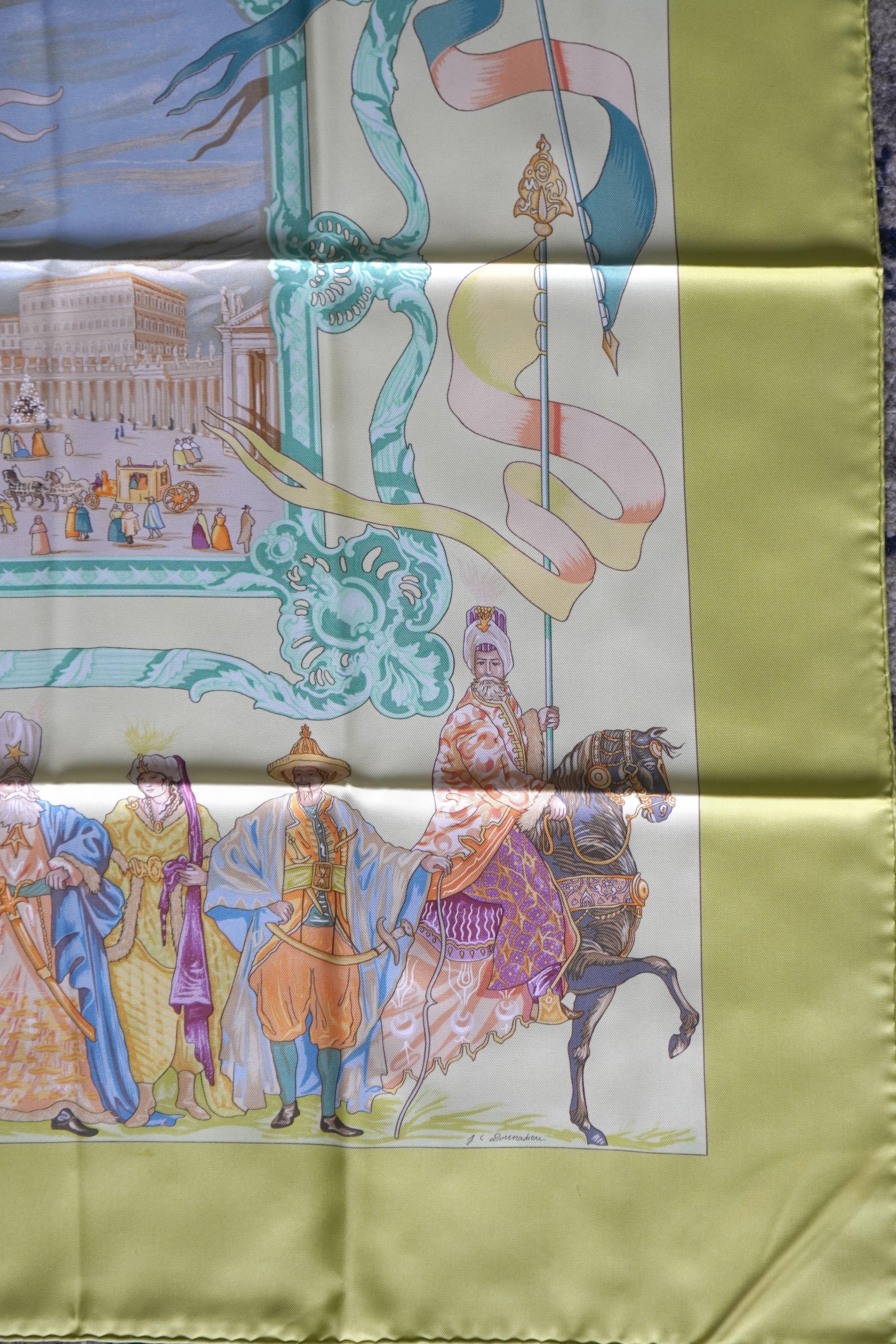Hermes Yellow Silk scarf by Jean-Christophe Donnadieu For Sale 2