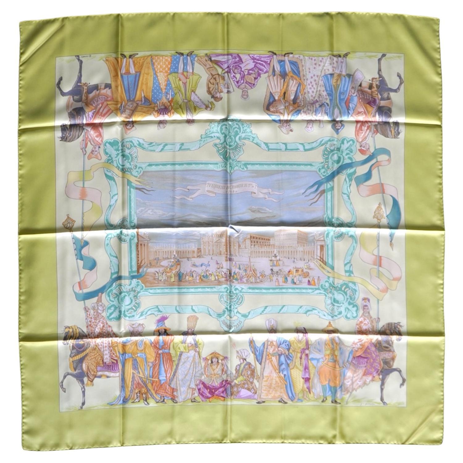 Hermes Yellow Silk scarf by Jean-Christophe Donnadieu For Sale