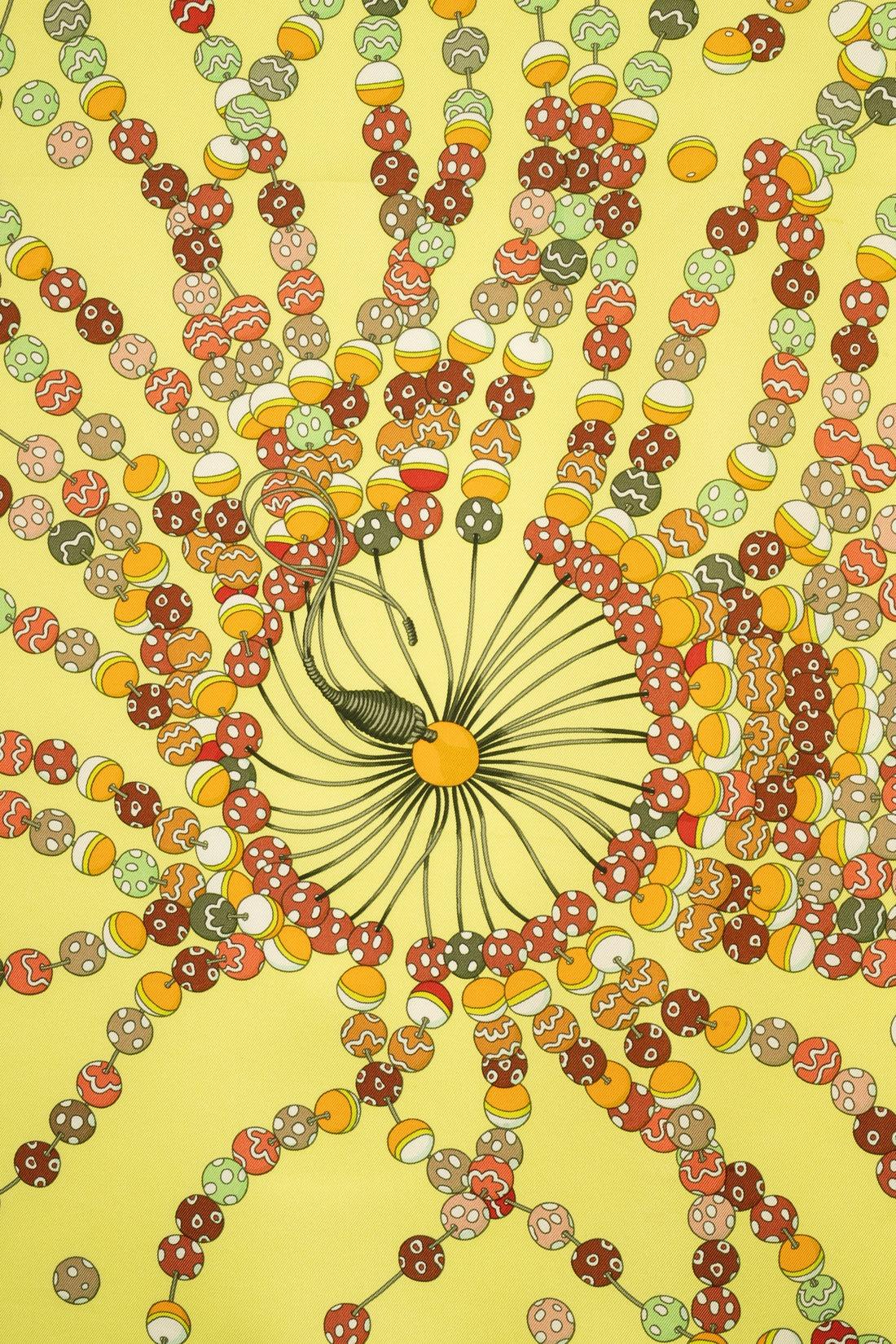 Hermès Yellow Silk Twill Foulard/Scarf 'Dancing Pearls', 2008 In Excellent Condition For Sale In SAINT-OUEN-SUR-SEINE, FR