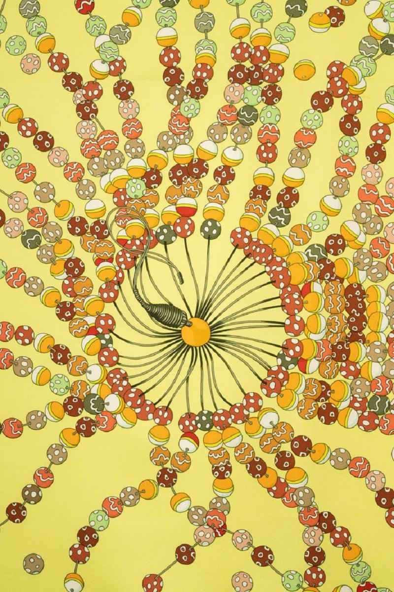 Hermès Yellow Silk Twill Foulard/Scarf 'Dancing Pearls', 2008 For Sale 1