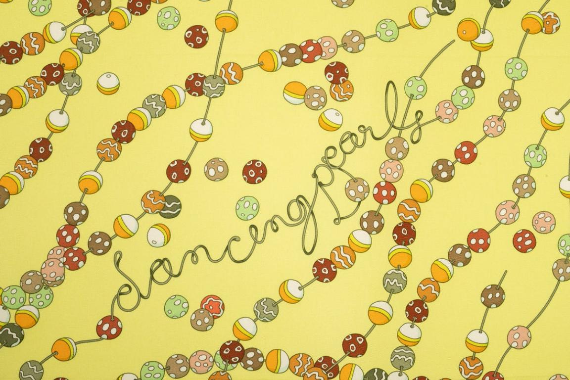 Hermès Yellow Silk Twill Foulard/Scarf 'Dancing Pearls', 2008 For Sale 1