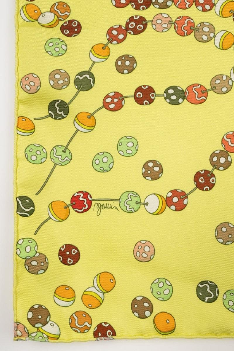 Hermès Yellow Silk Twill Foulard/Scarf 'Dancing Pearls', 2008 For Sale 2