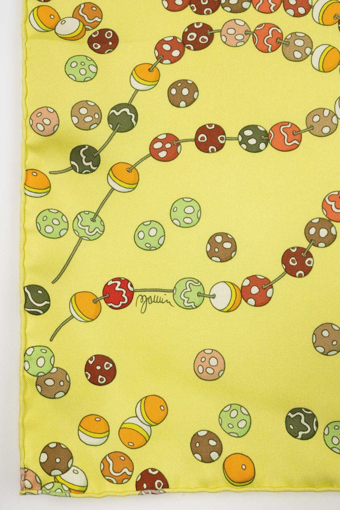 Hermès Yellow Silk Twill Foulard/Scarf 'Dancing Pearls', 2008 For Sale 2