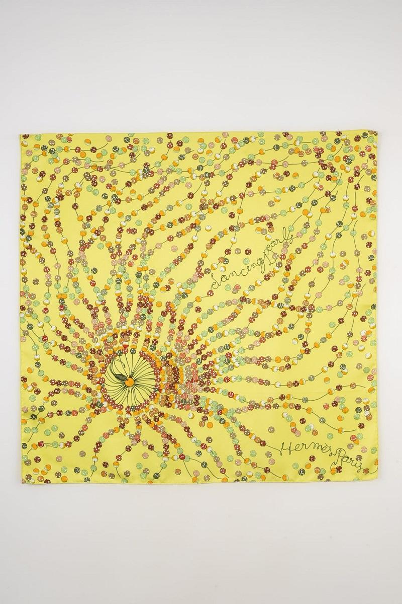 Hermès Yellow Silk Twill Foulard/Scarf 'Dancing Pearls', 2008 For Sale 3