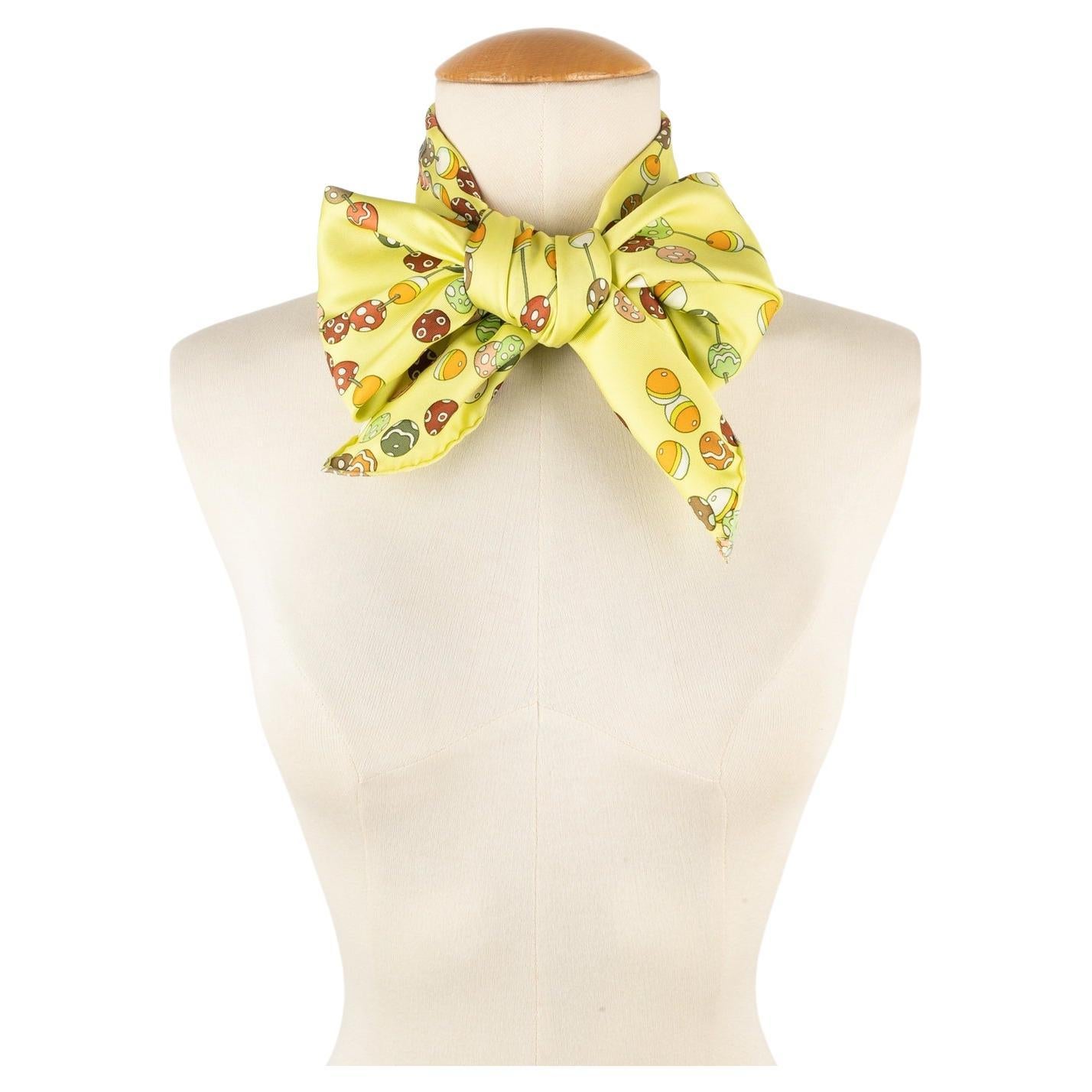 Hermès Yellow Silk Twill Foulard / Scarf 'Dancing Pearls', 2008 For Sale