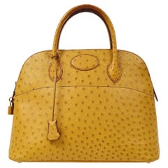 Hermes Yellow strich Exotic Gold Top Handle Satchel Shoulder Tote Bag