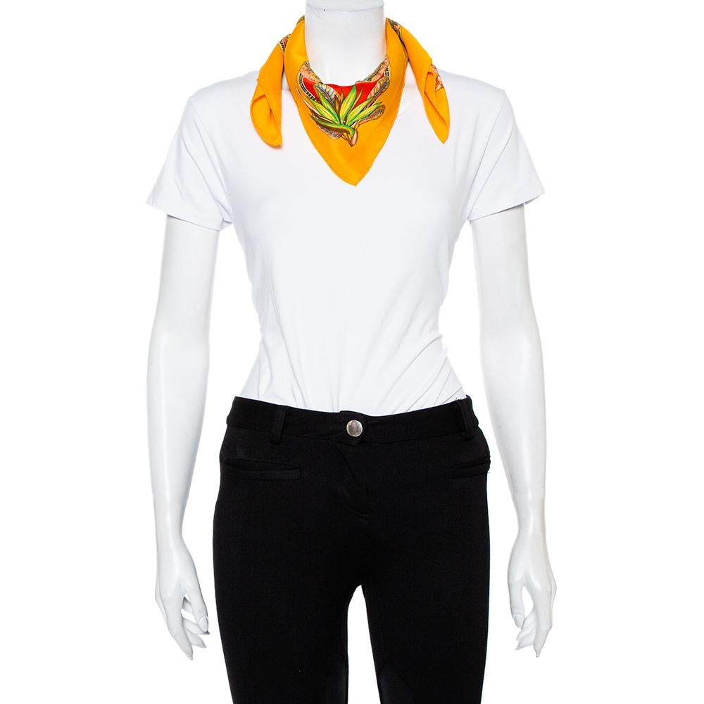 Women's Hermes Yellow Tropiques Silk Square Scarf