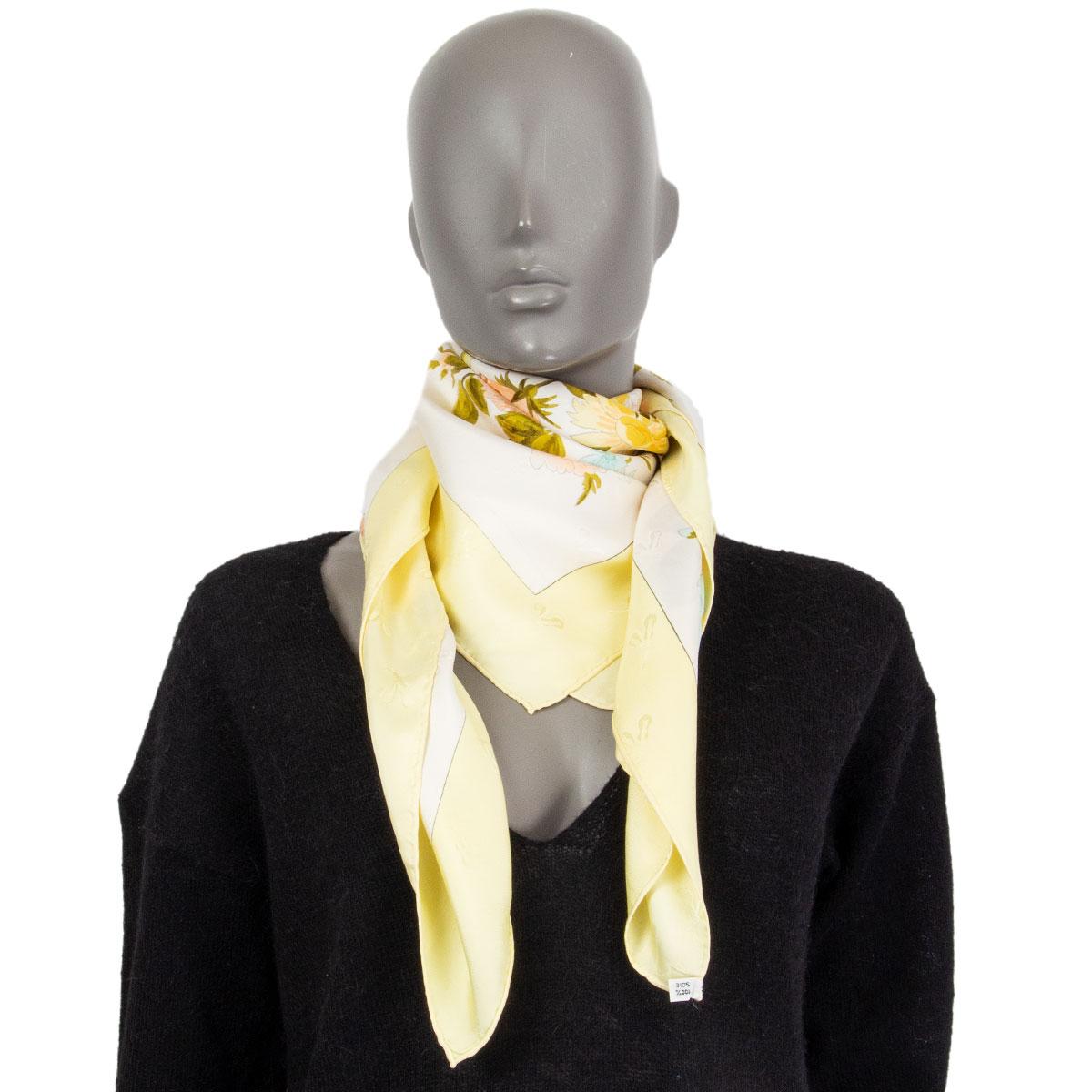 Sciarpa Hermes ROMANTIQUE 90 in twill di seta giallo e bianco 1