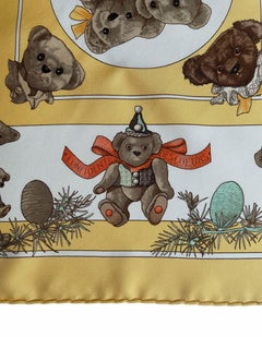 Hermes Yellow/White Silk Confidents Des Coeurs 45cm Pocket Square Scarf