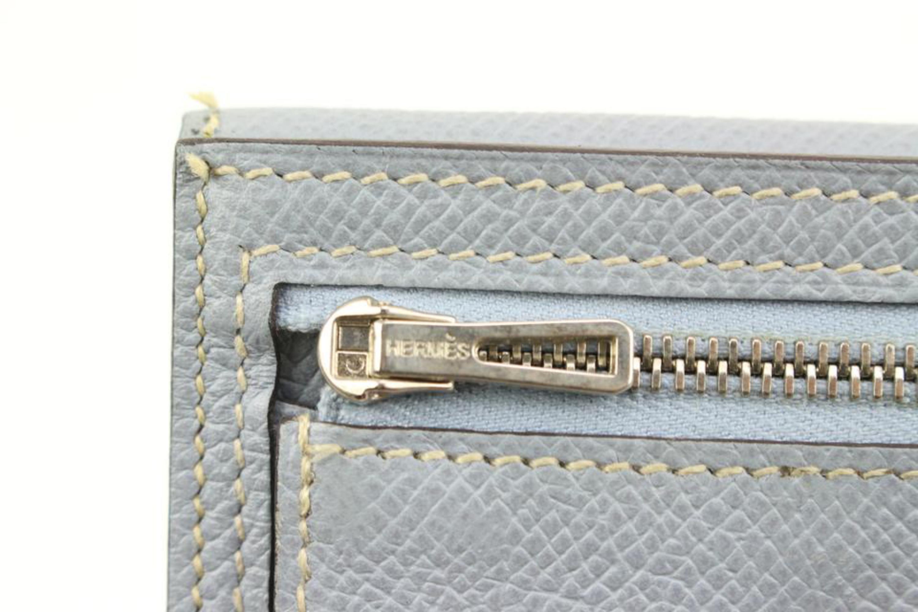 Hermès Yellow x Blue Epsom Leather Long Bifold Bearn Wallet 68h411s In Fair Condition In Dix hills, NY