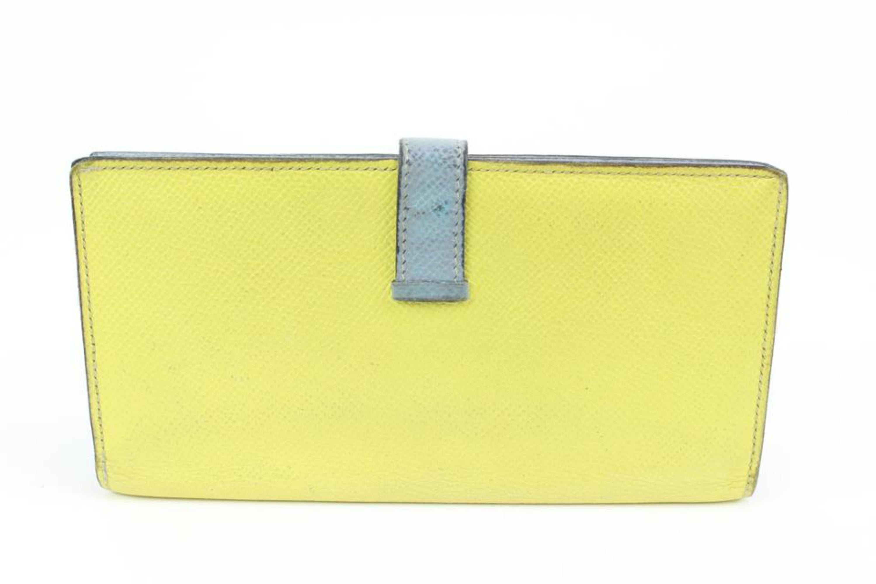 Women's Hermès Yellow x Blue Epsom Leather Long Bifold Bearn Wallet 68h411s