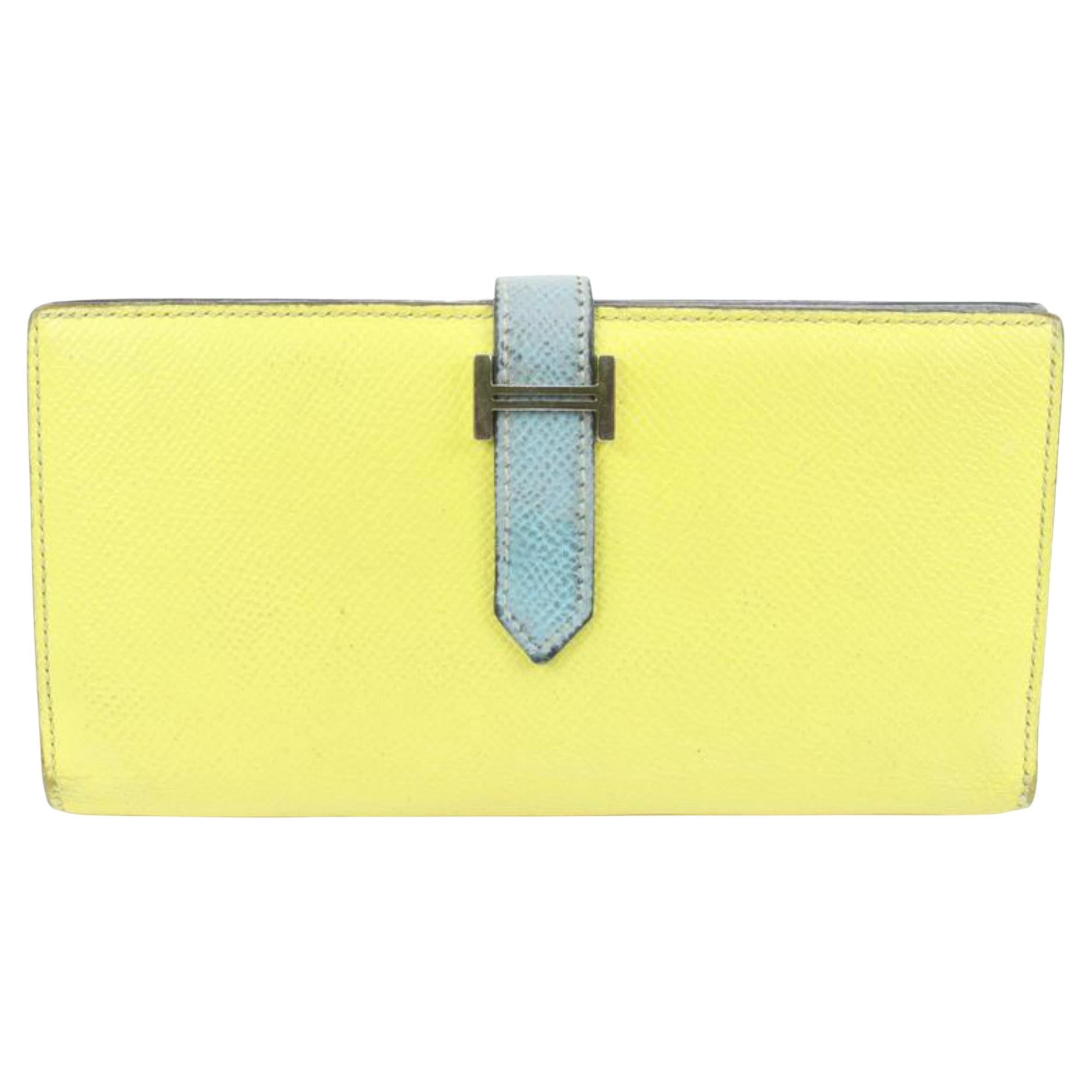 Hermès Yellow x Blue Epsom Leather Long Bifold Bearn Wallet 68h411s