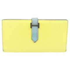 Hermès Gelb x Blau Epsom Leder lange Bifold Bearn Brieftasche 68h411s