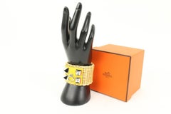 Hermès Yellow x Gold Picnic Medor Cuff Wicker Bracelet s331h42
