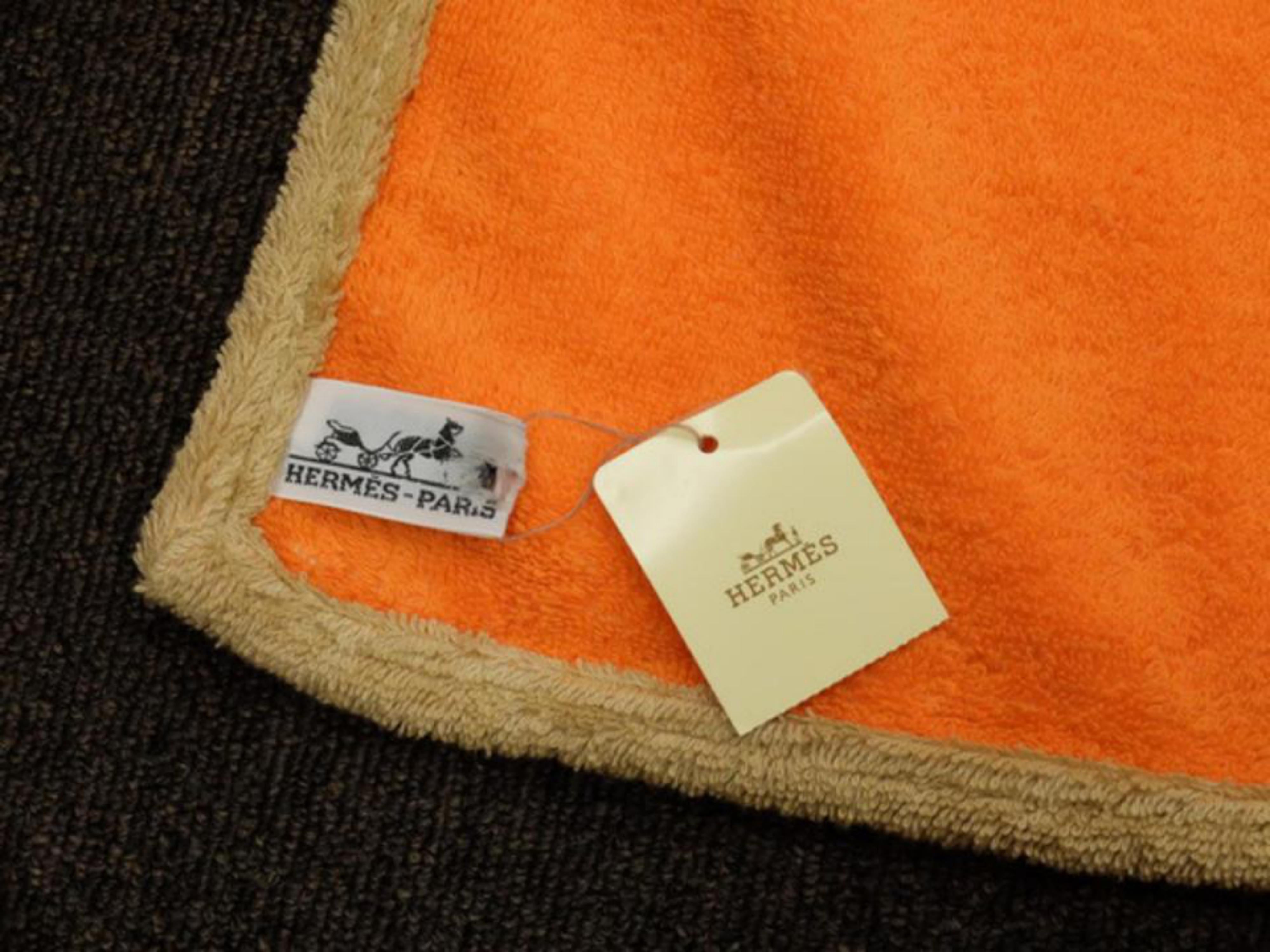 Hermès Yellow X Orange Horse Logo H Towel 226863 For Sale 1